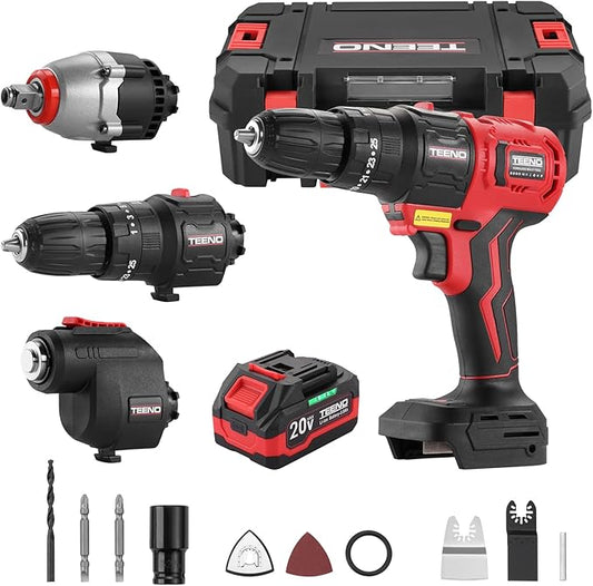 Cordless Combo Kit 20V, 3-in-1 Cordless Multi-Tool Woodworking Tool Set with Toolbox, Drill, Impact Wrench, Oscillating tool, 1 X 3.0Ah Battery and Charger