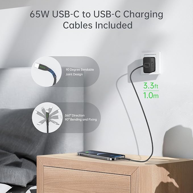 USB C Charger 65W, PD 3.0/PPS Fast Charging Block,Foldable Wall Charger for MacBook Pro/Air,for iPhone 16/15/14 Series, Samsung Galaxy, Google Pixel,and More