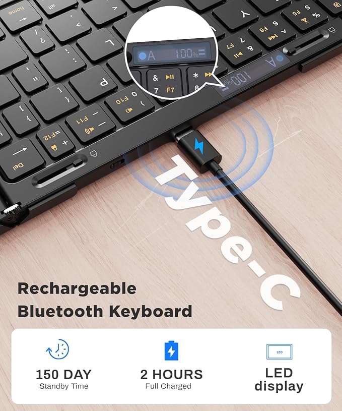 Foldable Bluetooth Keyboard, Full-Size Portable Wireless Bluetooth, Pocket-Sized Wireless Travel Keyboard for iPad/iPhone/Smartphone/Tablet/PC/Laptop can Place on The Legs
