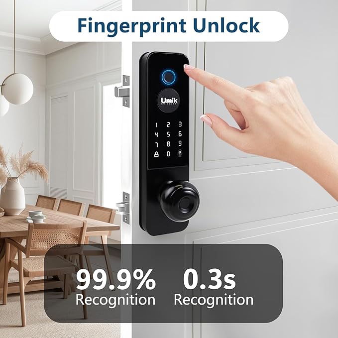 Fingerprint Smart Door Lock, 5-in-1 Keyless Entry Door Lock with Doorbell for Front Door, APP Remote Control (Black)