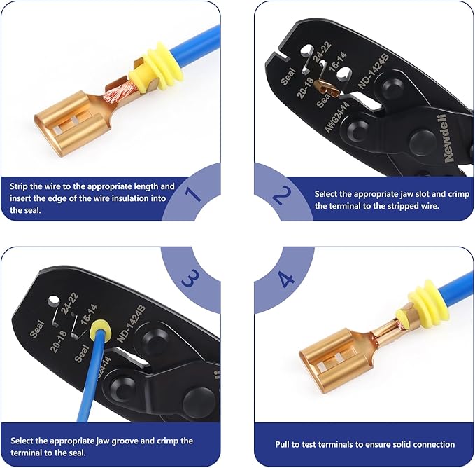 Newdeli Weather Pack Crimper AWG24-14 Open Barrel Crimping Tool Waterproof Sealed Connectors Crimping Tool for Delphi APTIV Packard Weather Pack Terminals or Metri-Pack 150, 280 Connectors
