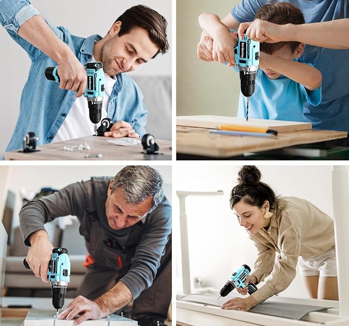 GardenJoy Cordless Power Drill Set: 12V Electric Drill with Battery and Charger, 65pcs Acessories, 3/8"Keyless Chuck, 2 Variable Speed, 24+1 Position, Compact Drill Driver Kit for Home & DIY Project