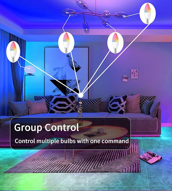 Matter Smart Color Changing Light Bulbs, E12, 2.4G WiFi 300 lumens, HomeKit Compatible, Works with Siri/Alexa/Google Assistant/Smart Life, C37, 3 Pack