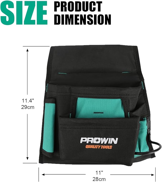 PROWIN Heavy Duty Waterproof Tool Bag with Adjustable Belt, Multi-Size Carpenter, Plumber, Electrical Garden Tool Pouch with Hammer Holder, Abrasion-Resistant Large Capacity FITS UP T0 48" WAISTS