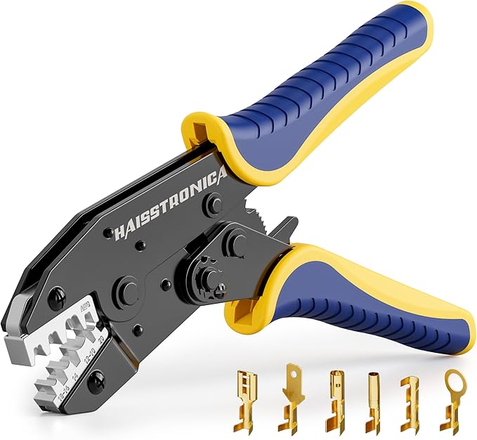 Haisstronica Crimping Tool for Non-Insulated Open Barrel Terminals Receptacles,AWG 20-10 Ratchet Wire Crimper Tool,Wire Terminal Crimper HS-5327