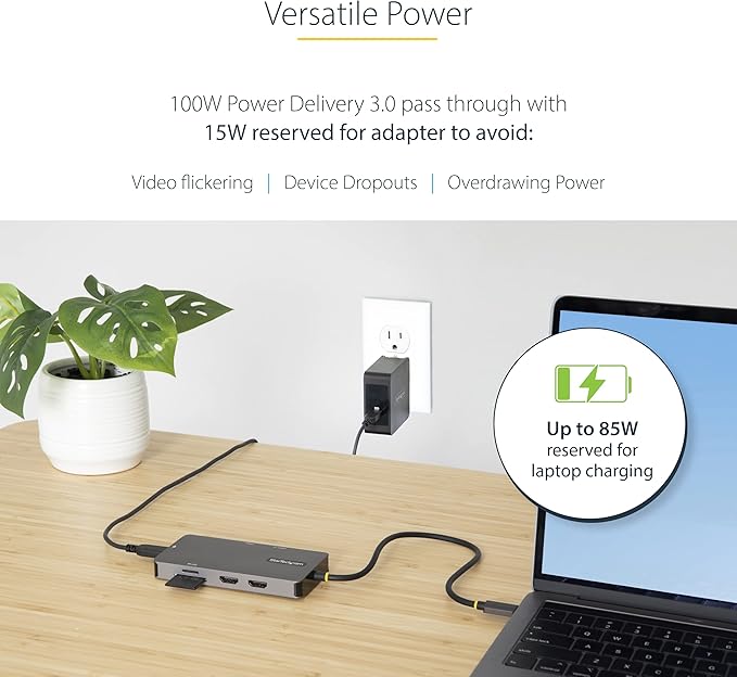 StarTech.com USB-C Docking Station for Windows, ChromeOS and Ubuntu, Dual 4K 60Hz HDMI Video, HDR10, USB 5Gbps Hub, 100W Laptop Charging, GbE, SD, MicroSD