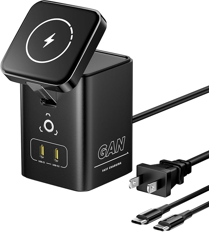 PISEN 4-in-1 Mag-Safe Wireless Charger - 45W GaN Charging Station for Multiple Devices, Qi Certified Mag-Safe Stand Magnetic Wireless Charger Fast Charging for iPhone 16/15/14/13/12, Samsung, AirPods