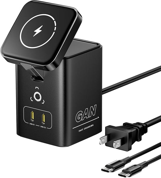 PISEN 4-in-1 Mag-Safe Wireless Charger - 45W GaN Charging Station for Multiple Devices, Qi Certified Mag-Safe Stand Magnetic Wireless Charger Fast Charging for iPhone 16/15/14/13/12, Samsung, AirPods