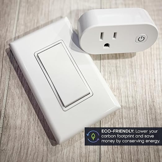 RunLessWire Wall Plug Bluetooth Battery-Free Wireless Light Switch Kit 30ft BLE Range Self-Powered by Kinetic Energy for Easy Control of Outlets: 1 Remote Switch Controls 1 Plug-in Receiver - White