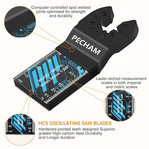 Oscillating Saw Blades, PECHAM 45PCS Professional Universal Titanium Multitool Blades for Wood Plastics Metal Quick Release Multi Tool Kits Fit Rockwell Ridgid Ryobi Milwaukee Chicago Craftsman