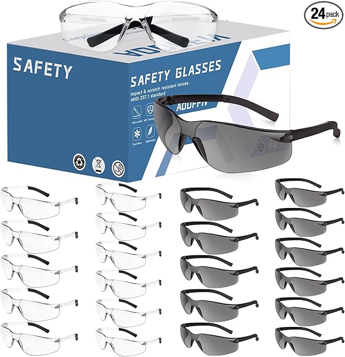 24 Pack Bulk Safety Glasses Clear Lens ANSI Z87.1 Safety Glasses for Women Men Eye Protection Glasses with Scratch and Impact Resistant for Construction and Laboratory