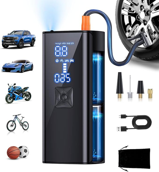 Tire Inflator Portable Air Compressor, 150PSI & 25000mah Portable Air Pump with Digital Pressure Gauge, 2X Faster Cordless Tire Pump for Car, Bike, Motorcycle, Ball