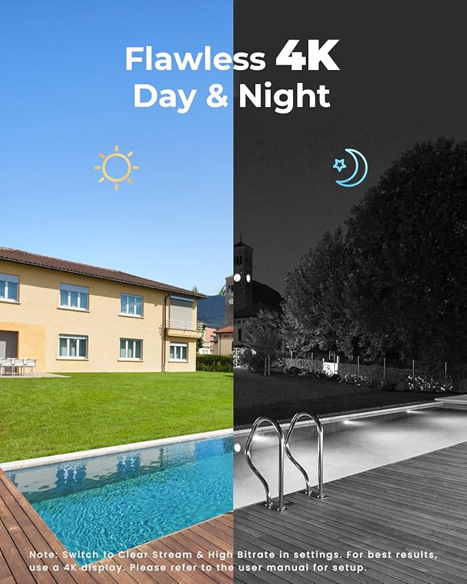 REOLINK 4K PoE Security Camera System Wired, 8pcs 8MP PoE Cameras, Smart Person/Vehicle Detection, 16CH NVR with 4TB HDD, H.265, 24/7 Recording, High Bitrate & Clear Stream, RLK16-800D8