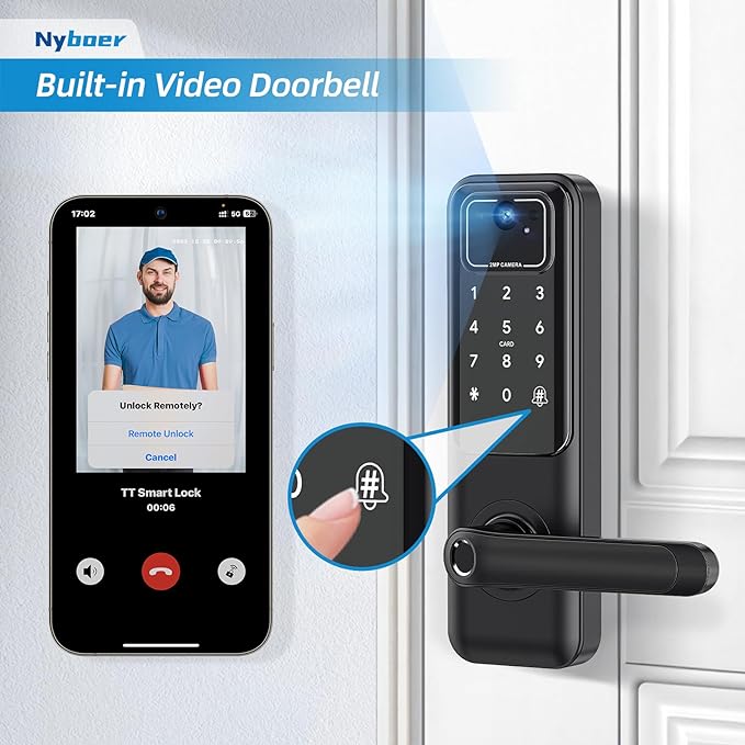 WiFi Camera Video Smart Door Lock with Fingerprint, Nyboer Keyless Entry, Electronic Digital Keypad with Handle