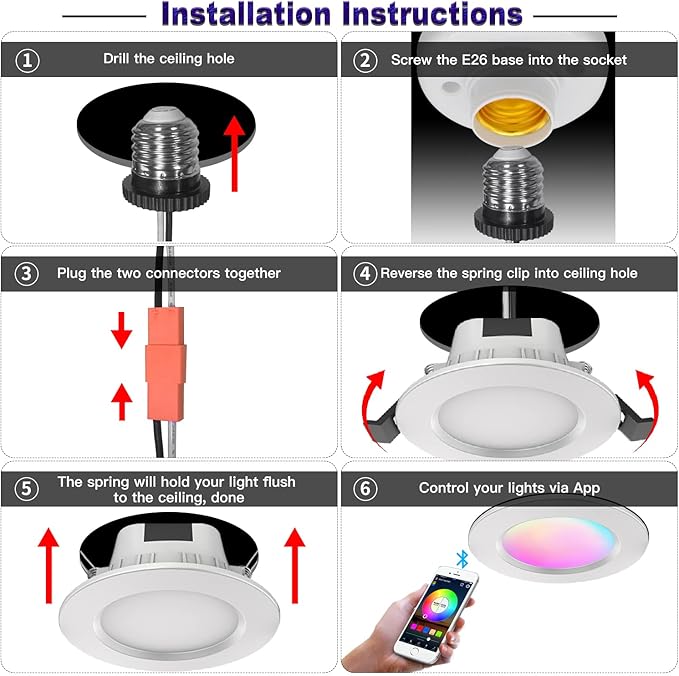 Smart Recessed Lighting 3 Inch, Dimmable, Tunable 2700K~6500K, CRI80+, RGB Color Changing LED Downlight Compatible with Alexa Google Home, Remote Control Small Canless Light, 8Pack