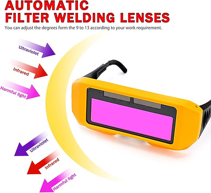 Welding Glasses Auto Darkening Welding Goggles with Adjustable Shade, Safety Eyes Protective Welder Glasses with 2 Sensors for TIG MIG MMA Plasma