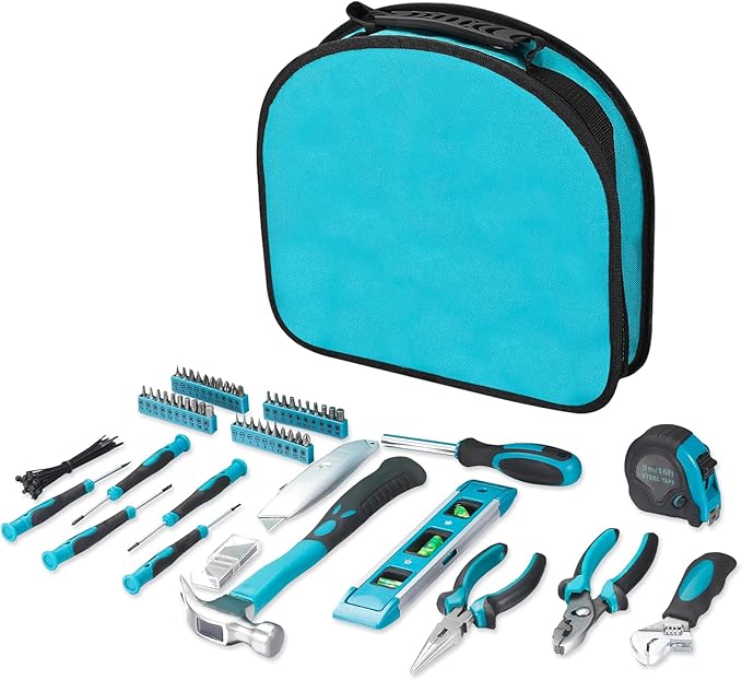 Multi-Purpose Tool Kit with Compact Round Pouch, 164-Piece, Clear Blue 12 x 11.4 x 2 inches