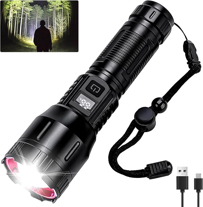 Flashlight High Lumens Rechargeable, 990,000 High Lumens Handheld Tactical LED Flashlights Battery Powered, Zoomable Super Bright Flash Light with 3 Modes, USB C, Waterproof for Emergency