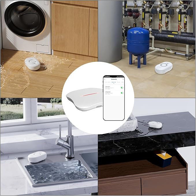 WiFi Water Leak Detector for Home with App Notification, 1 Gateway + 6 WD61 Sensor, 120dB Water Flood/Drip Alarm for Basement/Kitchen/Bathroom/Toilet/Laundry Room, Sink/Drain/Pipe/Faucet Leakage Alert