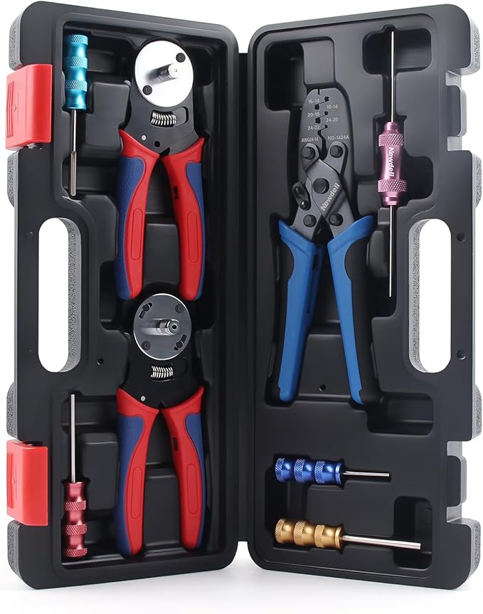 Newdeli Deutsch Crimp Tool Kit 8Pcs Deutsch Connector Tool Molex Crimper Close Barrel & Open Barrel Crimpers with Deutsch Pin Removal Tool for Deutsch Connectors and Delphi Molex Terminals