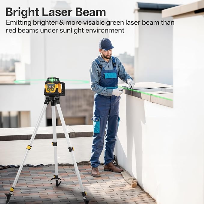 Self-Leveling Green Rotary Laser Level Kit, 2000’ Range, ±0.11"/100ft Accuracy, IP66 Waterproof & Dustproof, Includes Tripod, Grade Rod, Receiver, Detector Holder & Aluminum Carrying Case