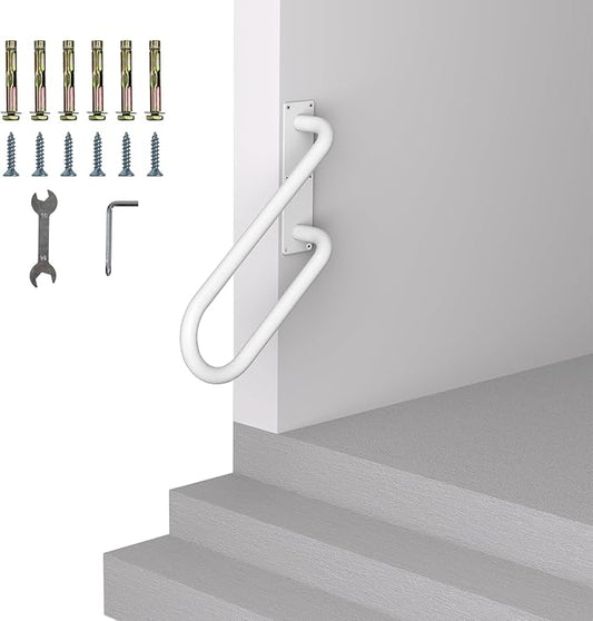 Jamb Mount Handrails for Outdoor Steps-1-2 Step Waterproof Stairs Railing-Powder Coated Side Mount Hand Rails for Indoor Stairs-Non-Slip Staircase Grab Rail for Deck/Porch/Mobile Home/Short Stairway
