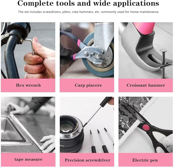 39 Pcs All Purpose Basic Household Pink Tool Kit for Women - Small Tool Set with Toolbox Great for Home, Garage, Office and College Dormitory Use