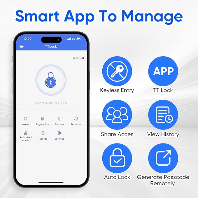 Keypad Smart Door Lock with Handle, Keyless Entry Deadbolt for Front Door, Smart Auto Lock Deadbolt with Phone/Watch App Control, Biometric Fingerprint Gate Handle with 7 Ways to Unlock