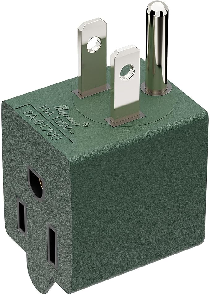 90 Degree Adapter Right Angled Upward Angled USA 3-Prong Male-Female Adapter, Plugrand 90 Degree Angled USA Male Female Adapter, 5-15P to 5-15R Direction Changer Space Save Adapter Green PA-0170UG