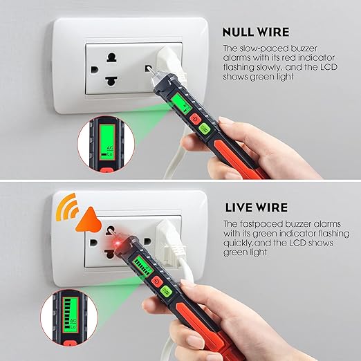 WGGE AC Voltage Tester/Non-Contact Voltage Tester with Dual Range AC 12V-1000V/48V-1000V, Electrical Pen with LCD Display and Flashlight Buzzer Alarm, Detect Wire Breakpoint, Live/Null Wire Tester.
