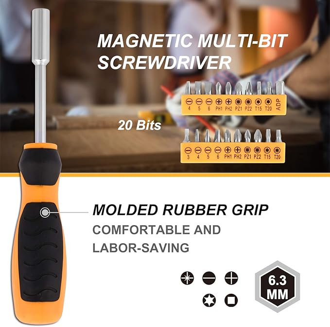 COMOWARE 40 Pcs Home Tool Kit - Basic Household Hand Tool Set, Truck Tool Kit Wrench Combination Tool Set for Home with Plastic Toolbox Storage Case, Rv tool set