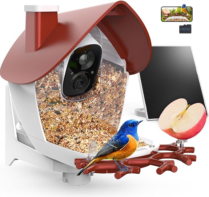 birdsnap® P33 - Bird Feeder with Camera Solar Powered, 2K Video Bird Camera Feeder Live with 32GB Card, AI Identify Feather Species, Auto Record in Backyard, for Birds Lover