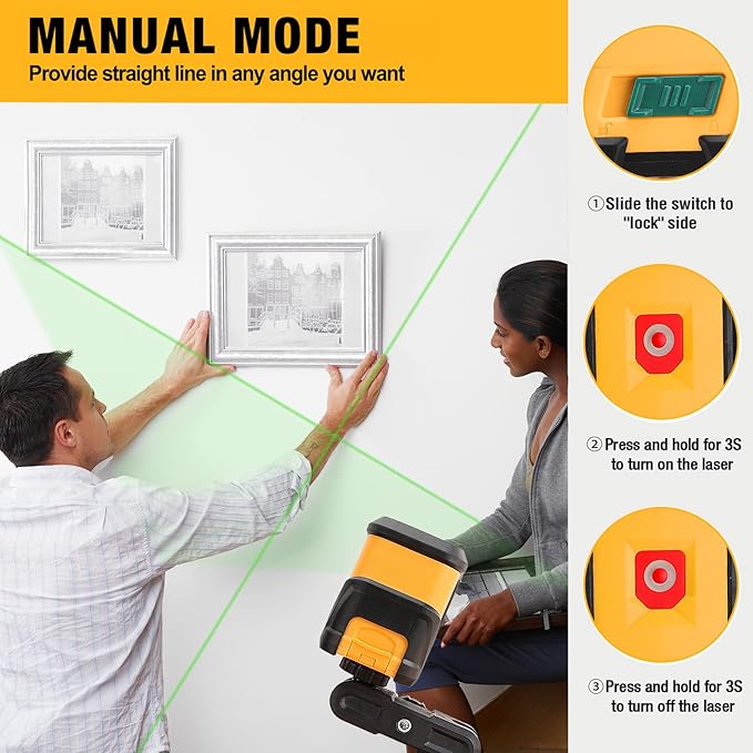 PREXISO Laser Level with Tripod, 65Ft Self Leveling Cross Line Laser Level, Green Line leveler Tool for Hanging Picture, Floor Tile, Home Renovation with LED Indicator & 2 AA Batteries (360°Clamp)