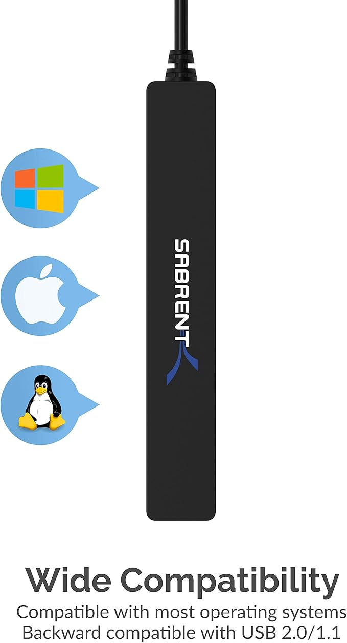 SABRENT 4 Port Portable USB 2.0 Hub (9.5" Cable) for Ultra Book, MacBook Air, Windows 8 Tablet PC (HB-MCRM)