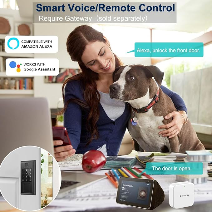 Smart Locks for Front Door with Handle Knob Set, Keyless Entry Door Lock, Fingerprint & App Control, Touchscreen Keypad Deadbolt, Auto Lock, Matte Black