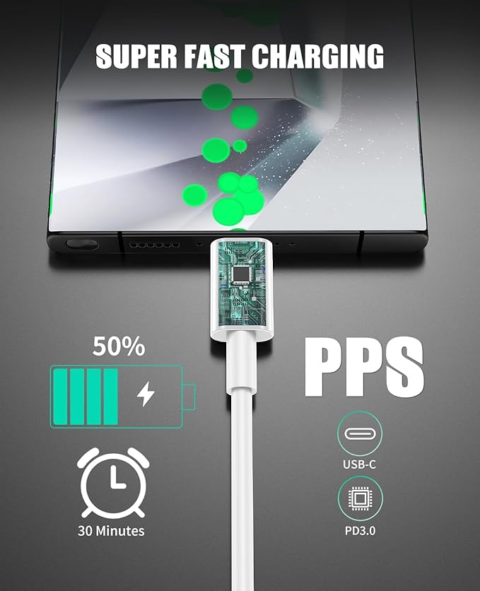 45W Super Fast Charger Type C for Samsung S24, USB C Android Phone Charger Fast Charging Block with 6FT/10FT Type C Charger Cord for Samsung Galaxy S24+ Ultra/S23+ Ultra/S22+ Ultra/iPhone 17/16-White