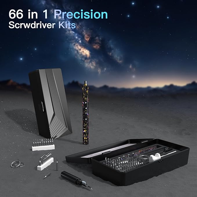Electric Screwdriver Kits, 66 in 1 Power Screwdriver Sets, Mini Electric Screwdriver with 56 Magnetic Bits, Earphone Cleaner, Precision Small Screwdrivers Electric for Phone