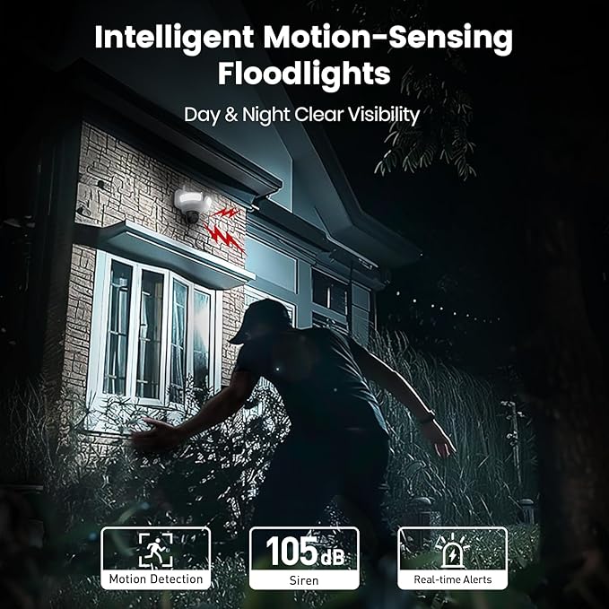 AOSU Floodlight Camera Wired, 3K UHD Security Camera Outdoor, 360° Coverage Surveillance, 24/7 Recording, Motion Detection, 2600-Lumen Motion-Activated Floodlight, Color Night Vision