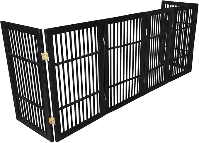 Pet Dog Gate Strong and Durable Freestanding Folding Acacia Hardwood Portable Wooden Fence Indoors or Outdoors by Urnporium (Black Pet Gate, 6 Panel 30" Tall)