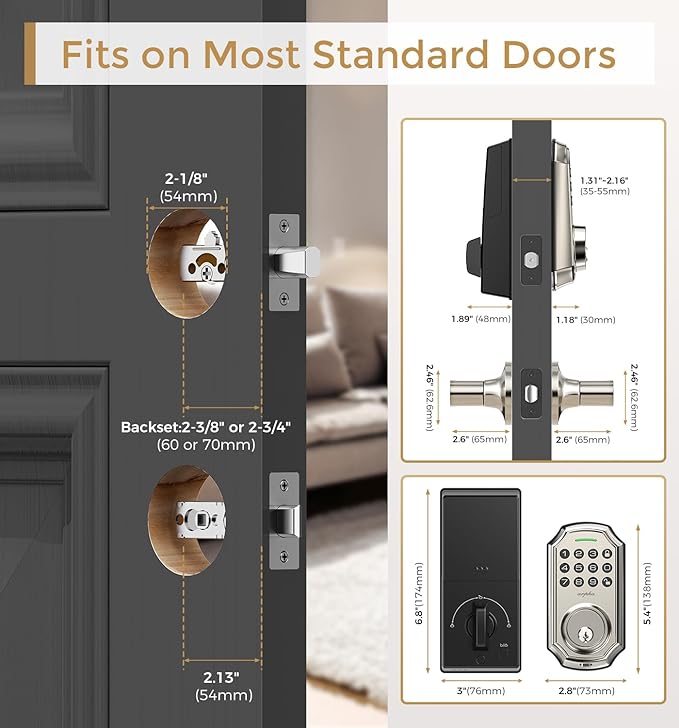 Smart Keyless Entry Door Lock with 2 Handle Set - 100 User Codes & One-Time Passcode - App Controlled Electronic Keypad - Auto-Lock Front Door - Easy Install