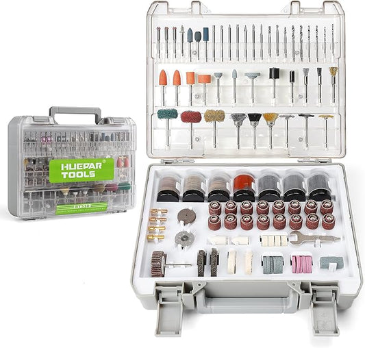 Huepar Tools 510-Piece Rotary Tool Accessories Kit, 1/8 inch (3.2mm) Diameter Shanks, Universal Accessories Bits for Easy Cutting, Sanding, Grinding, Carving, Polishing, Drilling and Engraving