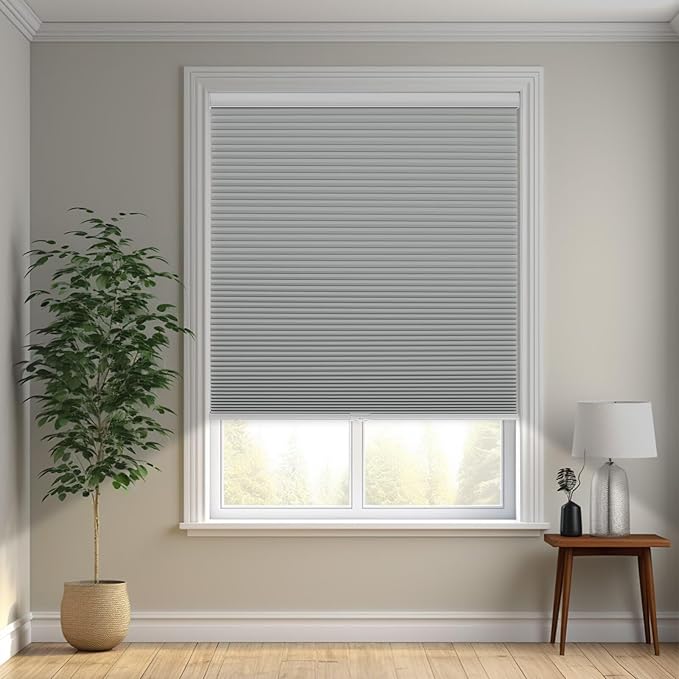 Changshade Cordless Cellular Shades, Blackout Honeycomb Shades for Windows, Pull Down Pleated Blinds, Easy to Install for Indoor Windows and French Doors,32" W x 72" H, Grey