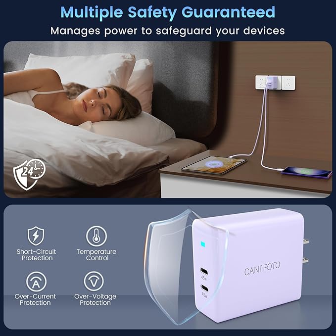 2Port 45W Super Fast Charger Type C, 2Pack 45W USB-C Charger Fast Charging for Samsung Galaxy S24 Ultra/S24+/S24/S23 Ultra/S23+/S22/S20/Note10+ with 2X 10ft Type C Cord (Purple)