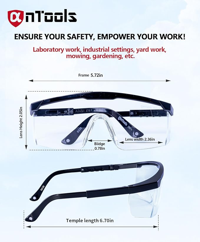 2 Pack ANSI Z87+ Safety Glasses, Anti-Fog, Scratch-Resistant, Adjustable Temples, Clear Protective Eyewear, Lab Goggles