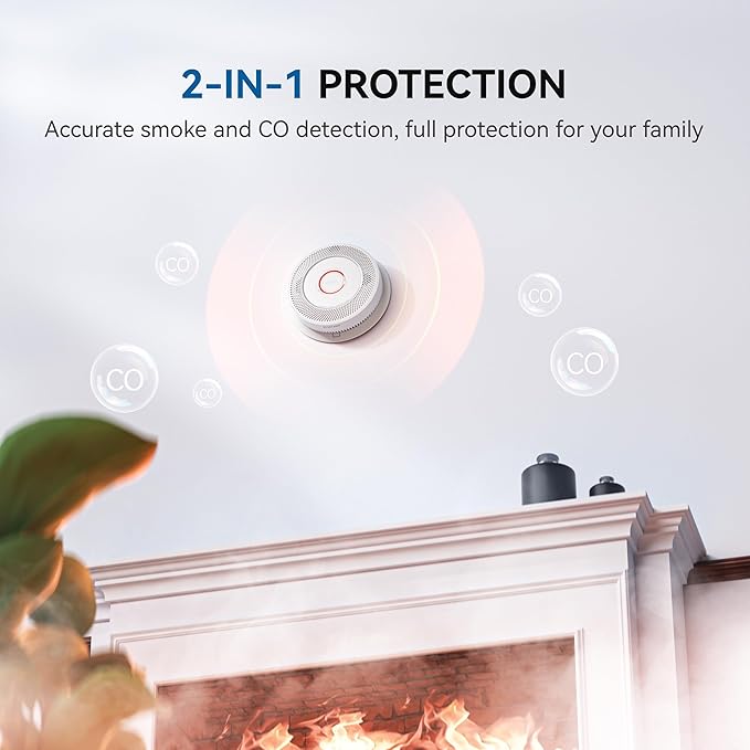SITERWELL Hardwired Interconnected Smoke and Carbon Monoxide Detector, 10 Year Product Life Alarm Smoke Carbon Monoxide Detector with 2 AA Batteries Back Up, Smoke and CO Detector Voice Alert,5 Pack