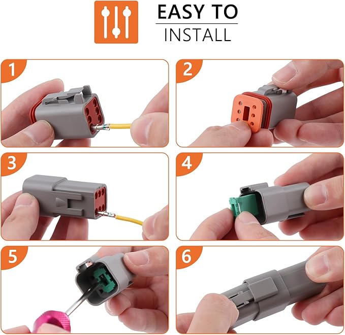 Deutsch Connectors Kit with Crimping Tool - 636PCS, 2/3/4/6/8/12 Pin DT Connectors, Removal Tool, Size 16 Solid Terminal Contacts, 14-18 AWG (Grey)