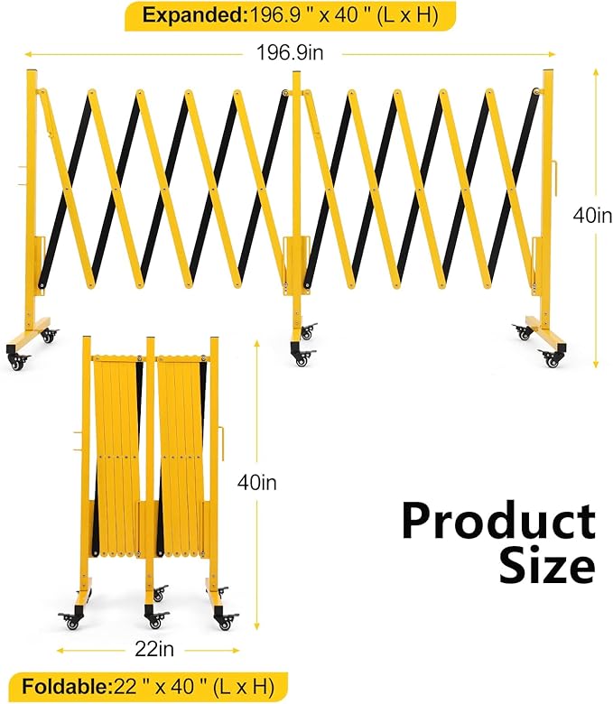 16FT Expandable Barricade Gate, Folding Metal Barricade Security Gate with Casters, Retractable Driveway Safety Gate, Adjustable Traffic Fence Crowd Control, for Industrial/Residential Use