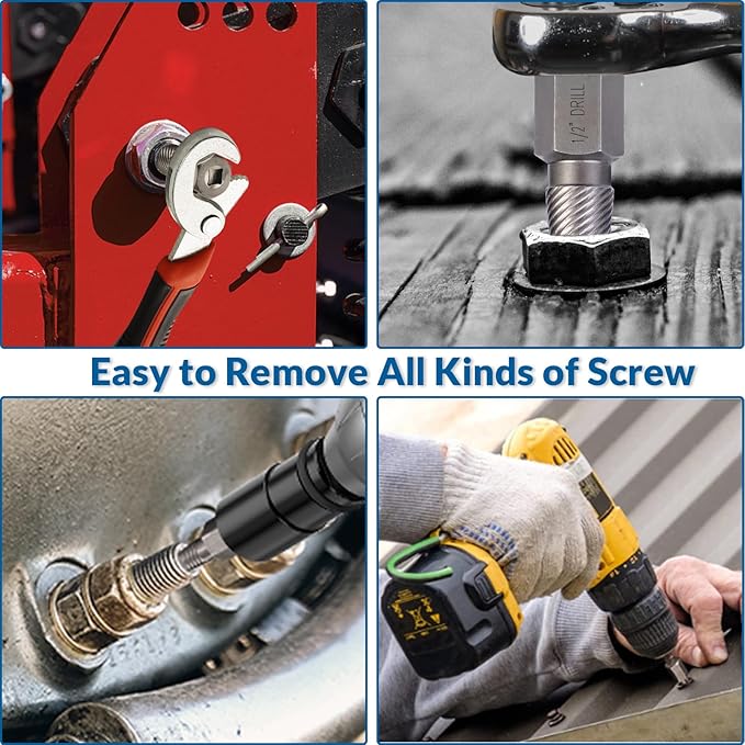 27PCS Screw Extractor Set, Easy Out Bolt Extractor kit with 3/8" Inch Drive Hex-Head, Multi-Spline Rounded Bolt Remover tool for Removing Damaged Studs, Bolts, Screws