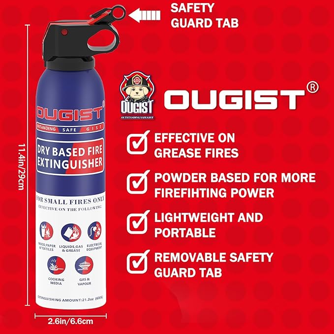 Fire Extinguisher for Home & Vehicle - 600g Fire Extinguisher | Grease & Electrical Fire Extinguisher for Kitchen, Car, Portable (2-Pack)