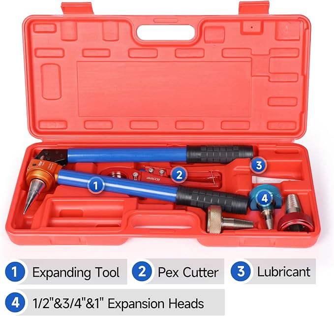 iCrimp Manual Expanding Tool Kit with Auto-Rotation Expansion Heads, Extendable Handle Expander Tool for 1/2,3/4&1 inch ProPEX,Wirsbo F1960 standard fittings